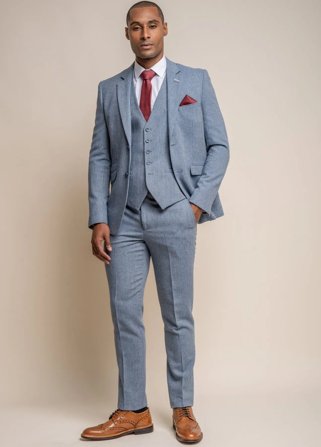 Cavani Wells Light Blue Wool Blend 3 Piece Slim Fit Suit