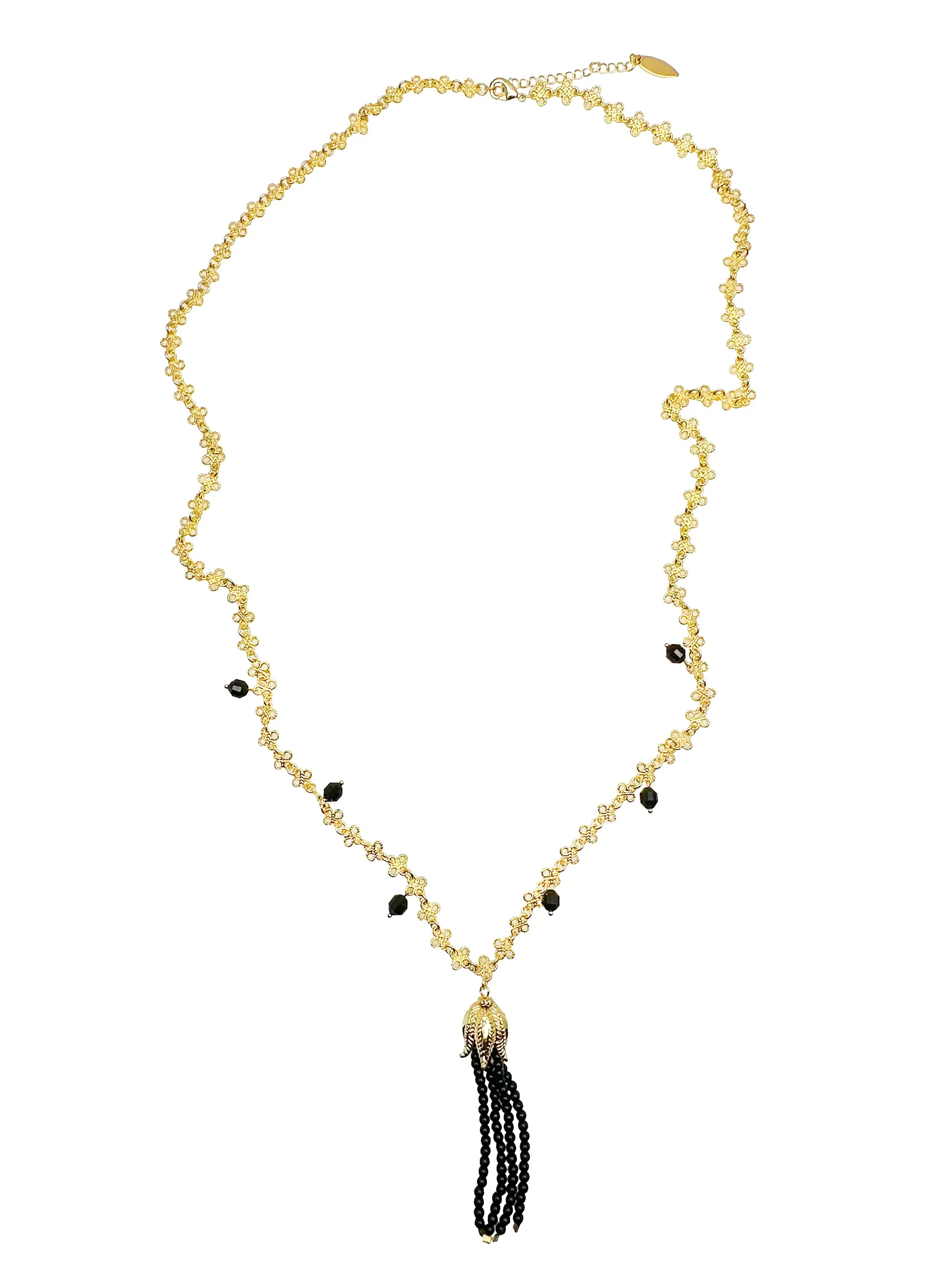 Chain with Black Obsidian Tassel Necklace JN061