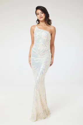 Champagne One Shoulder Sequin Maxi Dress