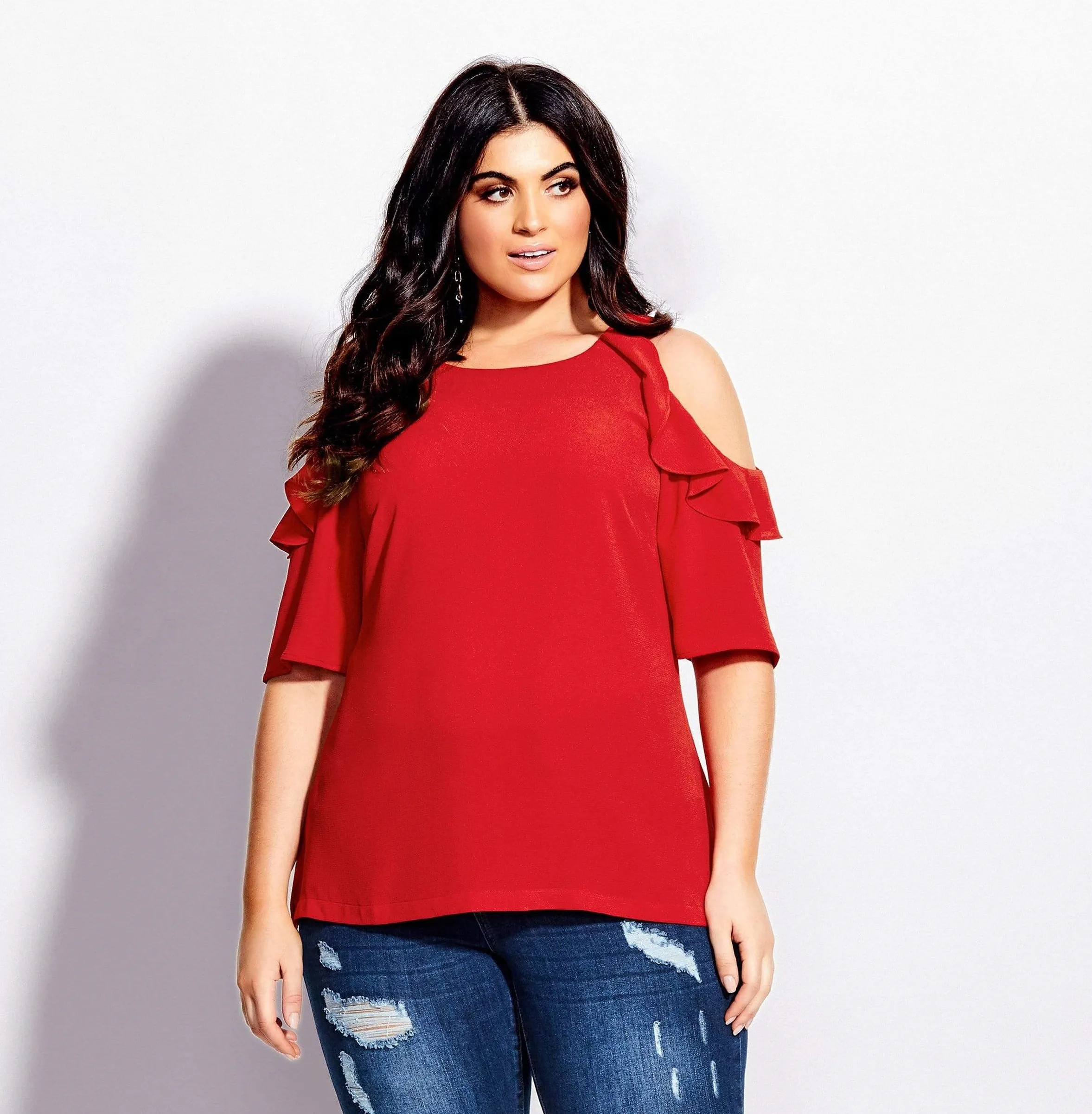 City Chic Women's Wild Sleeve Top Red Size 14