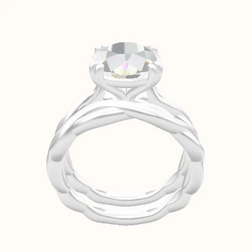 Cobra solitaire Twist Engagement Ring With Double Prongs Head and Matching Band