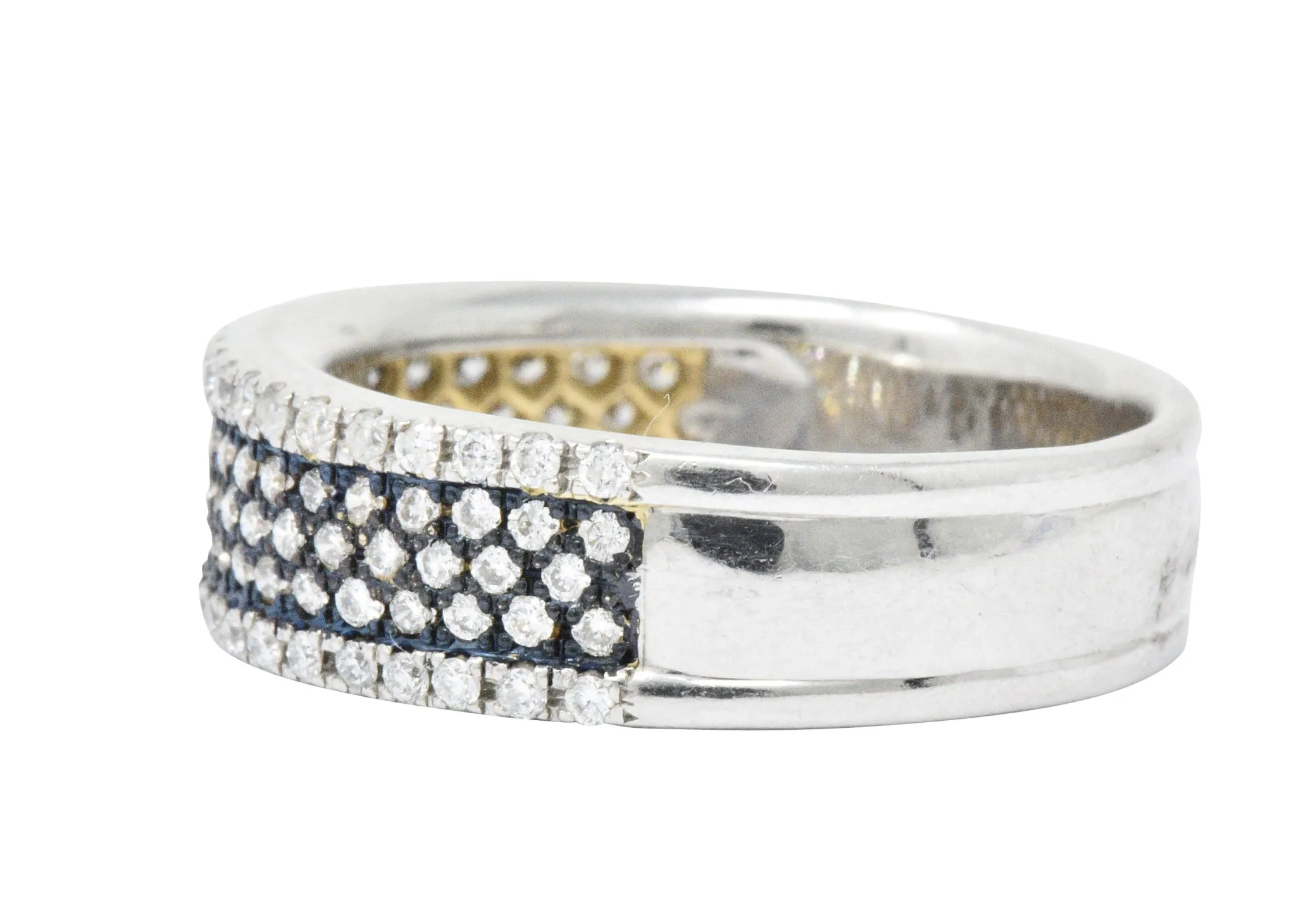 Contemporary 1.11 CTW Pave Diamond Platinum 18 Karat White Gold Blue Rhodium Band Ring