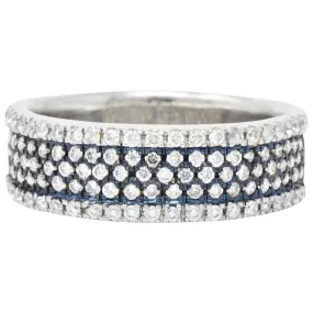 Contemporary 1.11 CTW Pave Diamond Platinum 18 Karat White Gold Blue Rhodium Band Ring