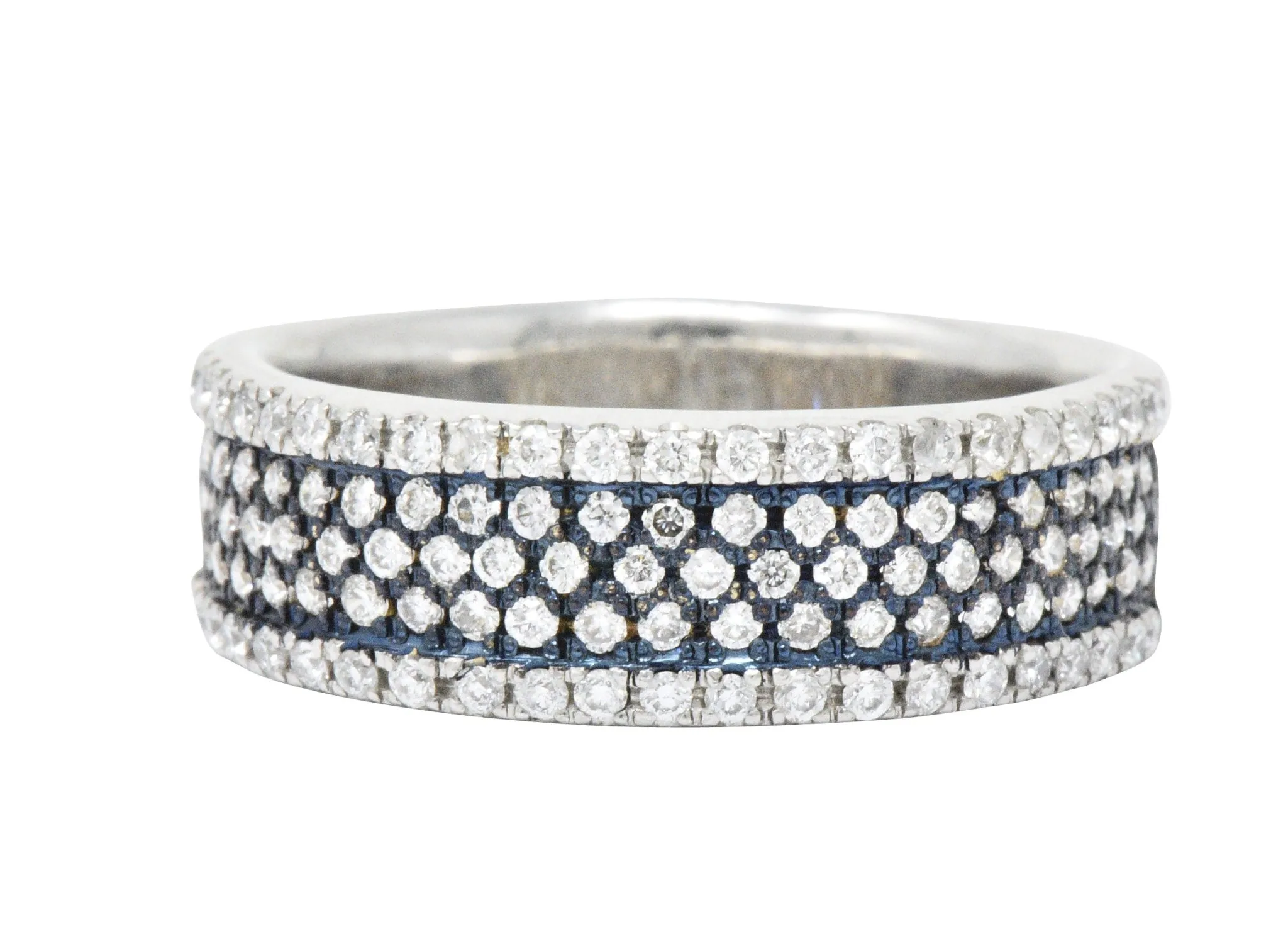 Contemporary 1.11 CTW Pave Diamond Platinum 18 Karat White Gold Blue Rhodium Band Ring