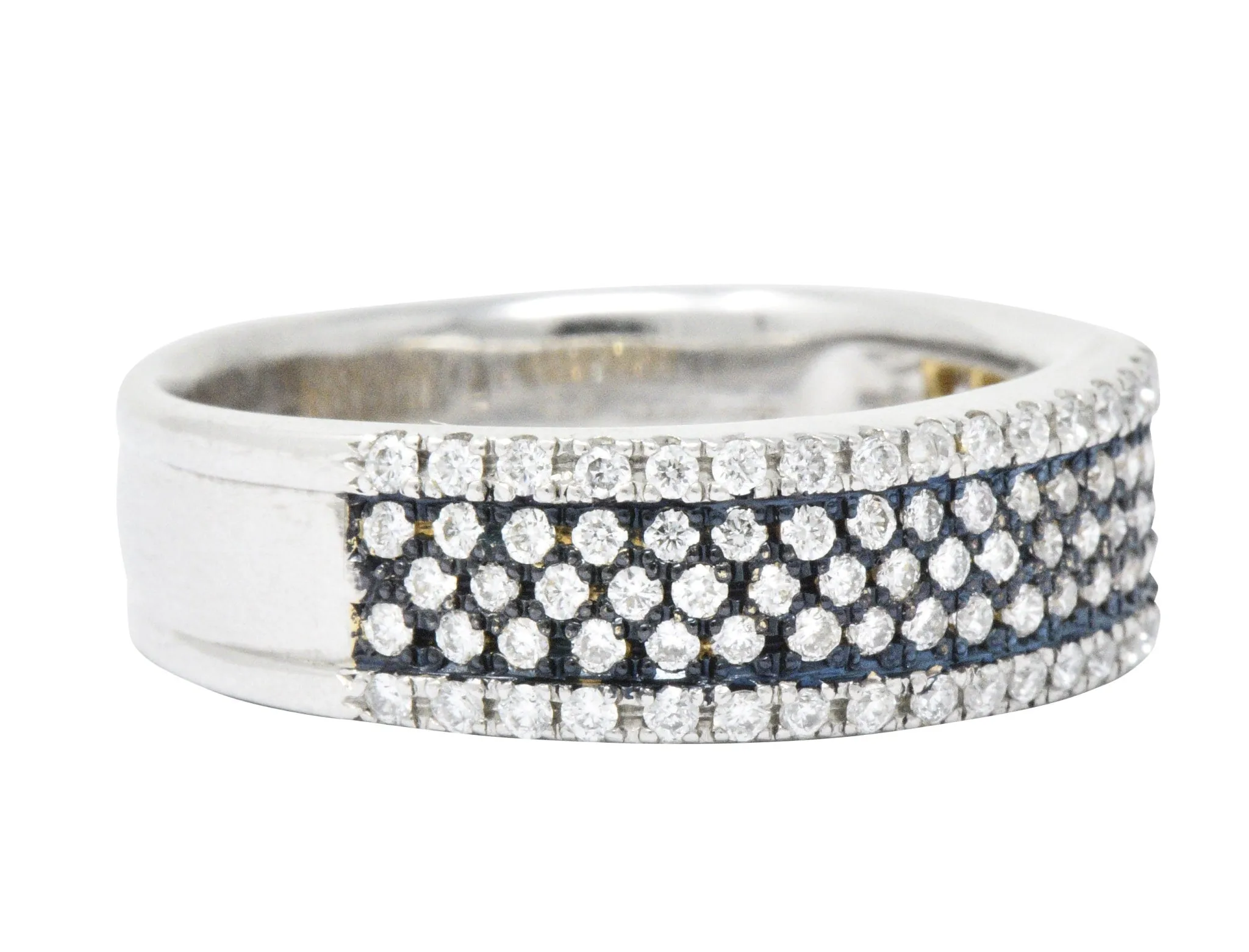 Contemporary 1.11 CTW Pave Diamond Platinum 18 Karat White Gold Blue Rhodium Band Ring