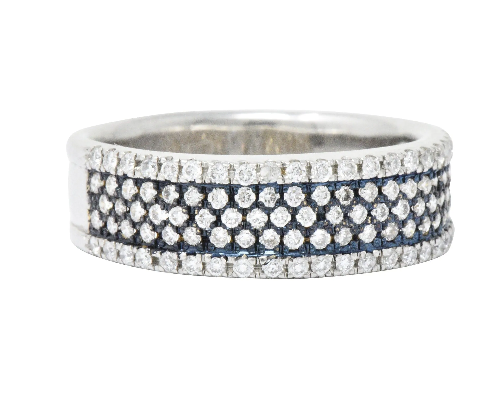 Contemporary 1.11 CTW Pave Diamond Platinum 18 Karat White Gold Blue Rhodium Band Ring