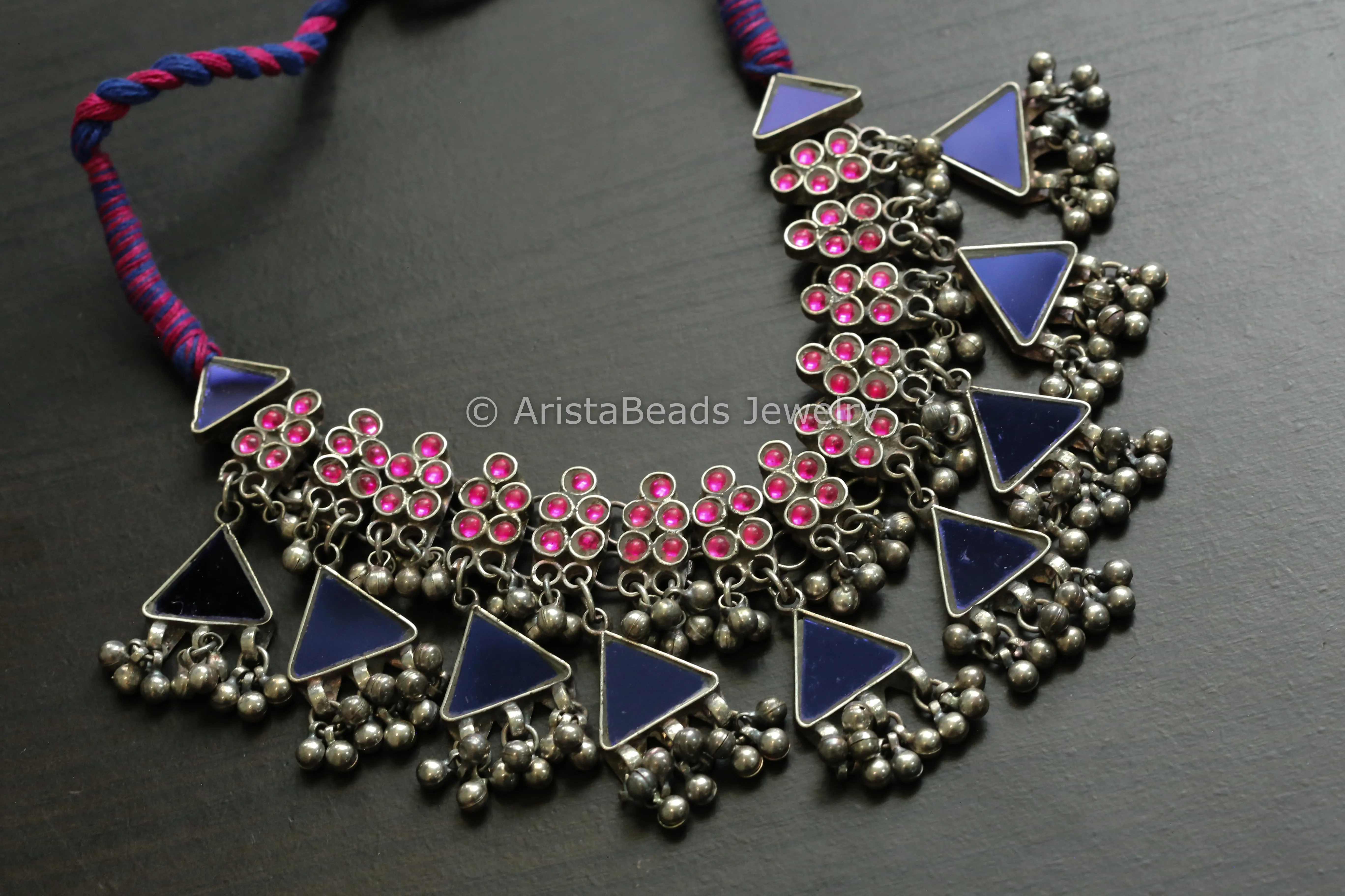 Contemporary Real Glass Necklace -Blue Pink