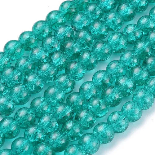 Crackle Glass Beads, Round, Transparent, Sea Green, 8mm