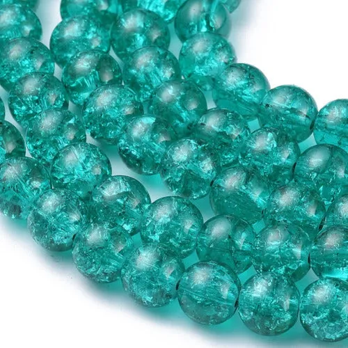 Crackle Glass Beads, Round, Transparent, Sea Green, 8mm