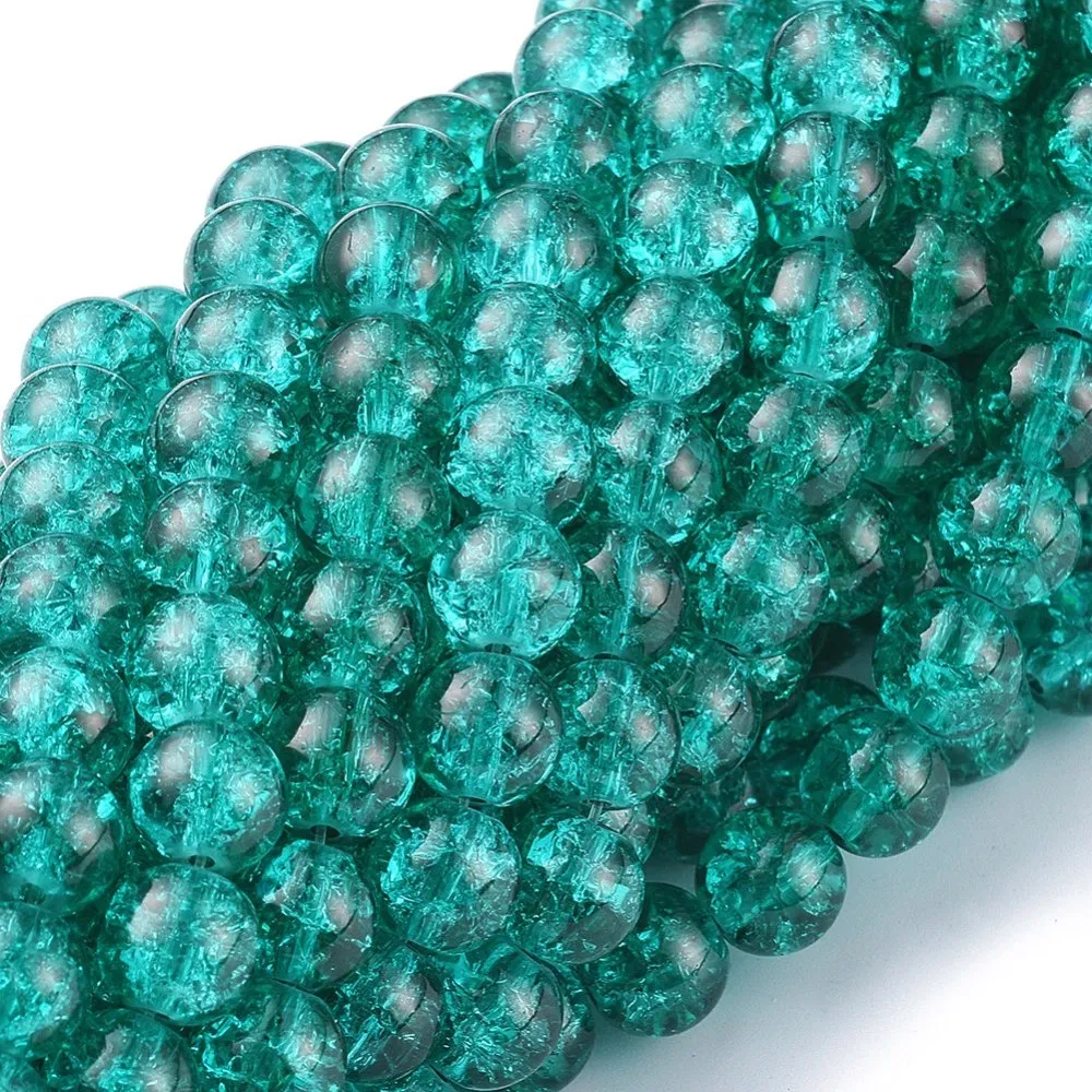 Crackle Glass Beads, Round, Transparent, Sea Green, 8mm