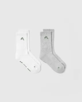 Crew Socks 2 Pack | White/Grey/Forest Green