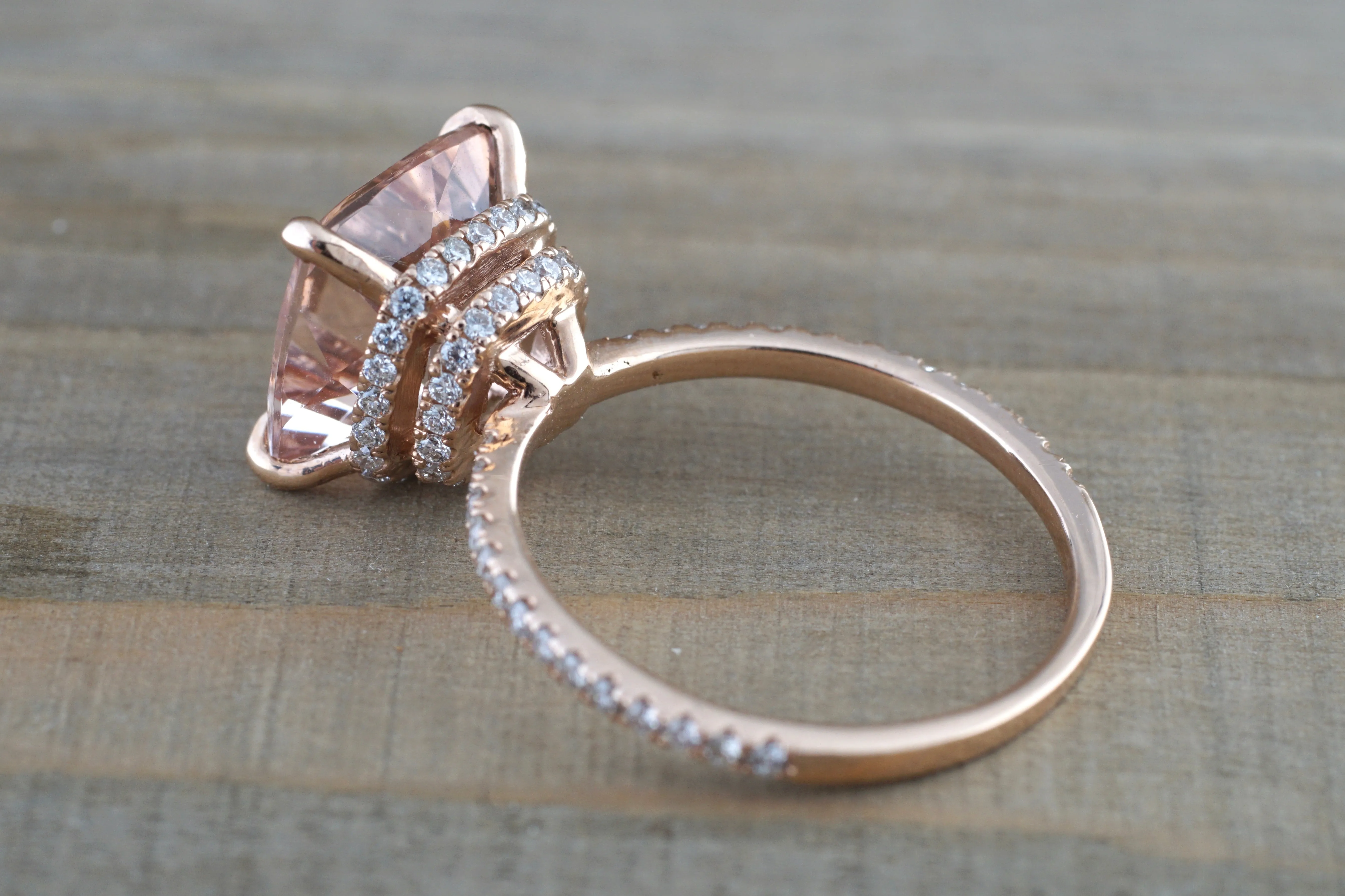 Cushion Morganite Double Underhalo Diamond Ring 10x10mm M3092