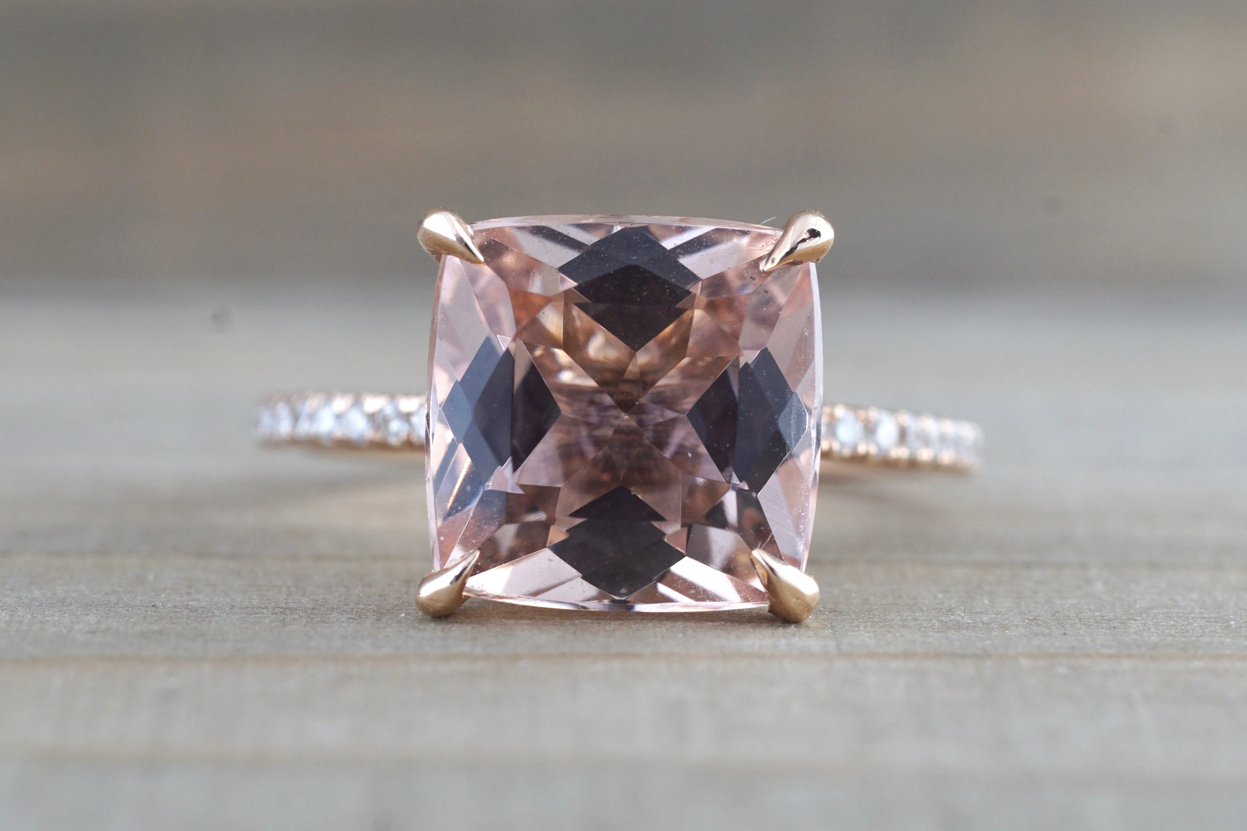 Cushion Morganite Double Underhalo Diamond Ring 10x10mm M3092