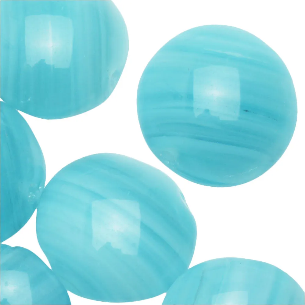 Czech Glass Beads, Puff Coin 13.5mm, Blue Swirl (1 Ounce)