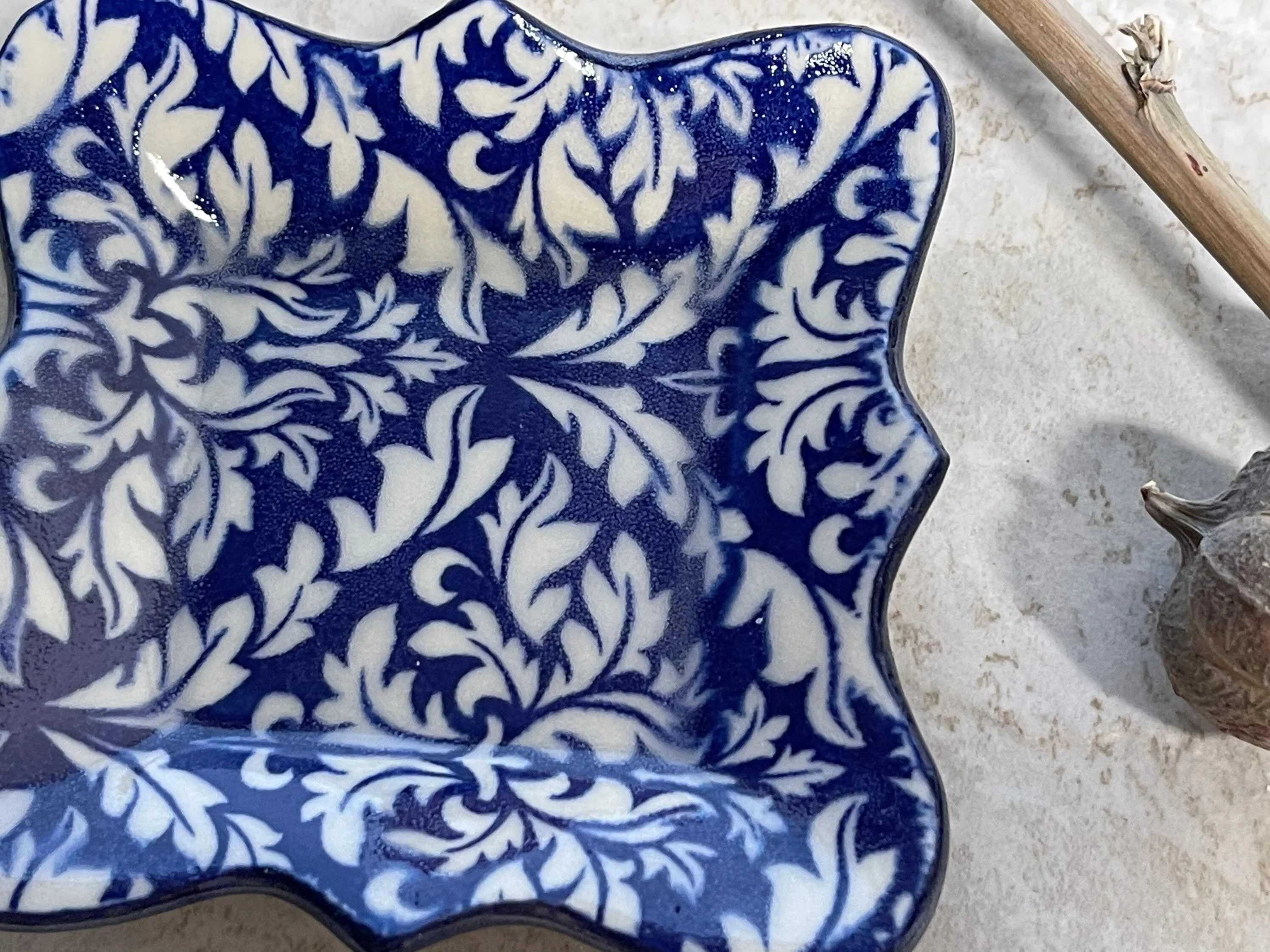 Damask Dish, Womens Jewelry Storage, Blue Ring Dish, Contemporary Trinket Tray, Porcelain Tray