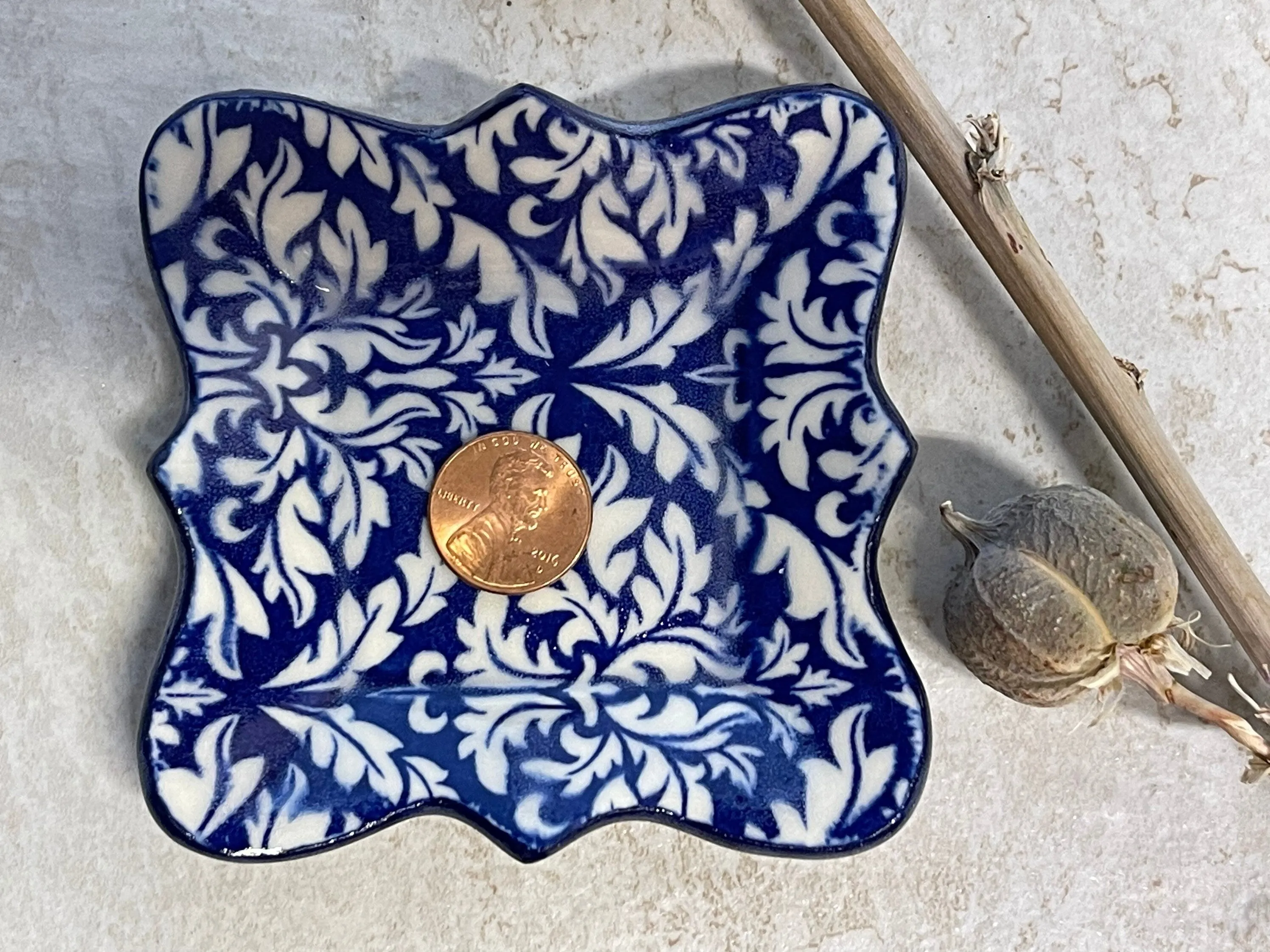 Damask Dish, Womens Jewelry Storage, Blue Ring Dish, Contemporary Trinket Tray, Porcelain Tray