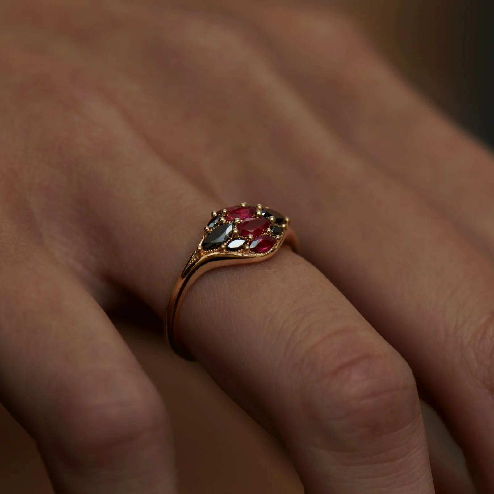 Dome Marquise Ruby & Black Diamond Ring