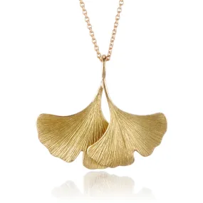 Double Ginkgo Leaf Pendant Necklace