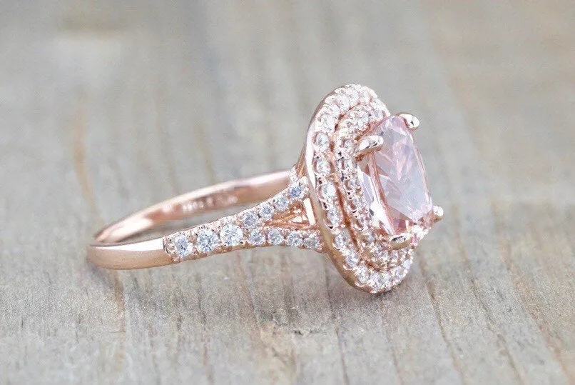 Double Halo Elongated Cushion Cut 9x7mm Morganite M3090