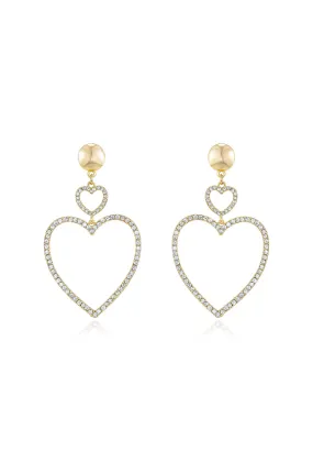 Double Heart Crystal Drop Earrings