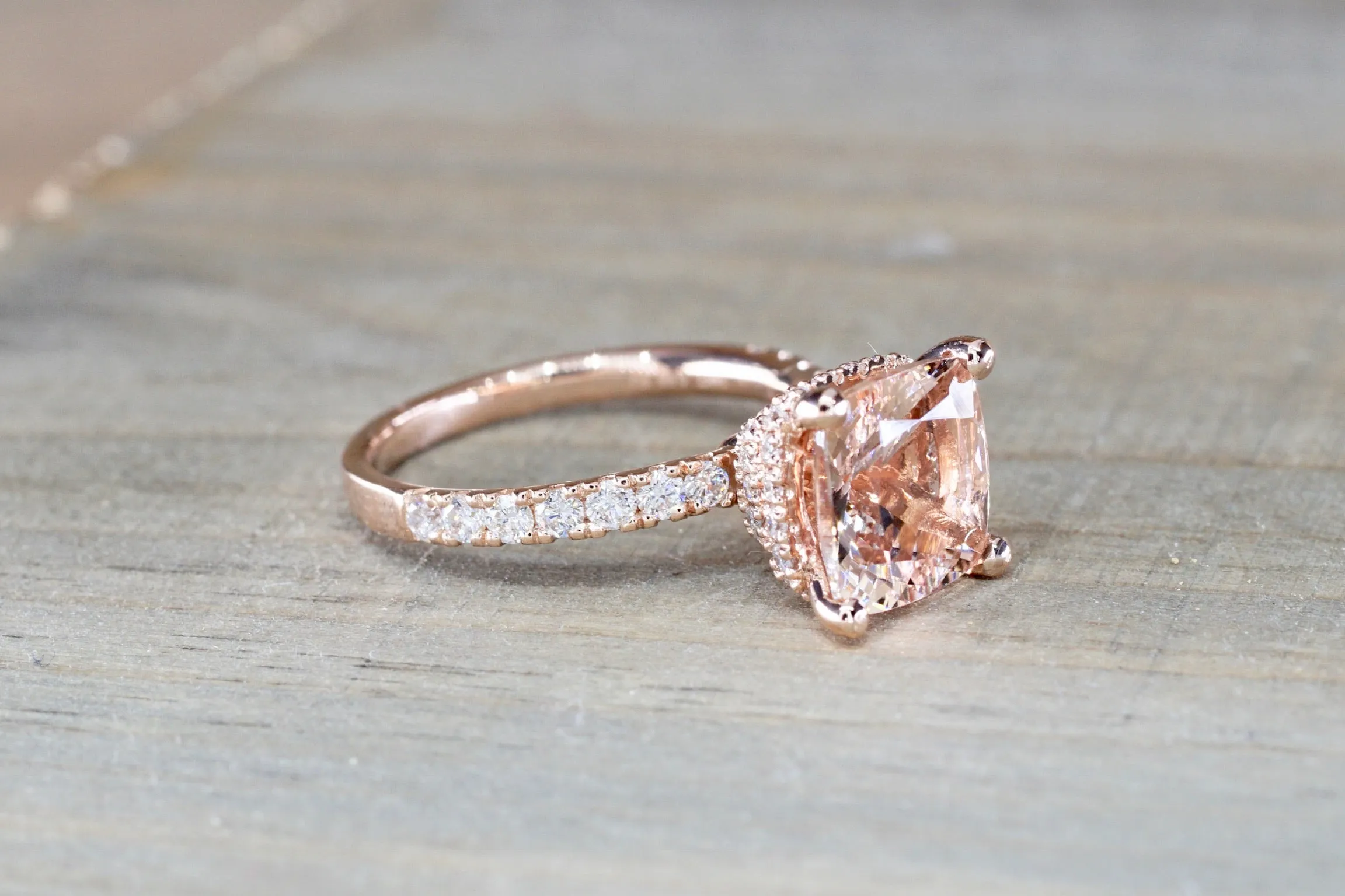 Double Hidden Halo Cushion Morganite 9mm ASPER1430038