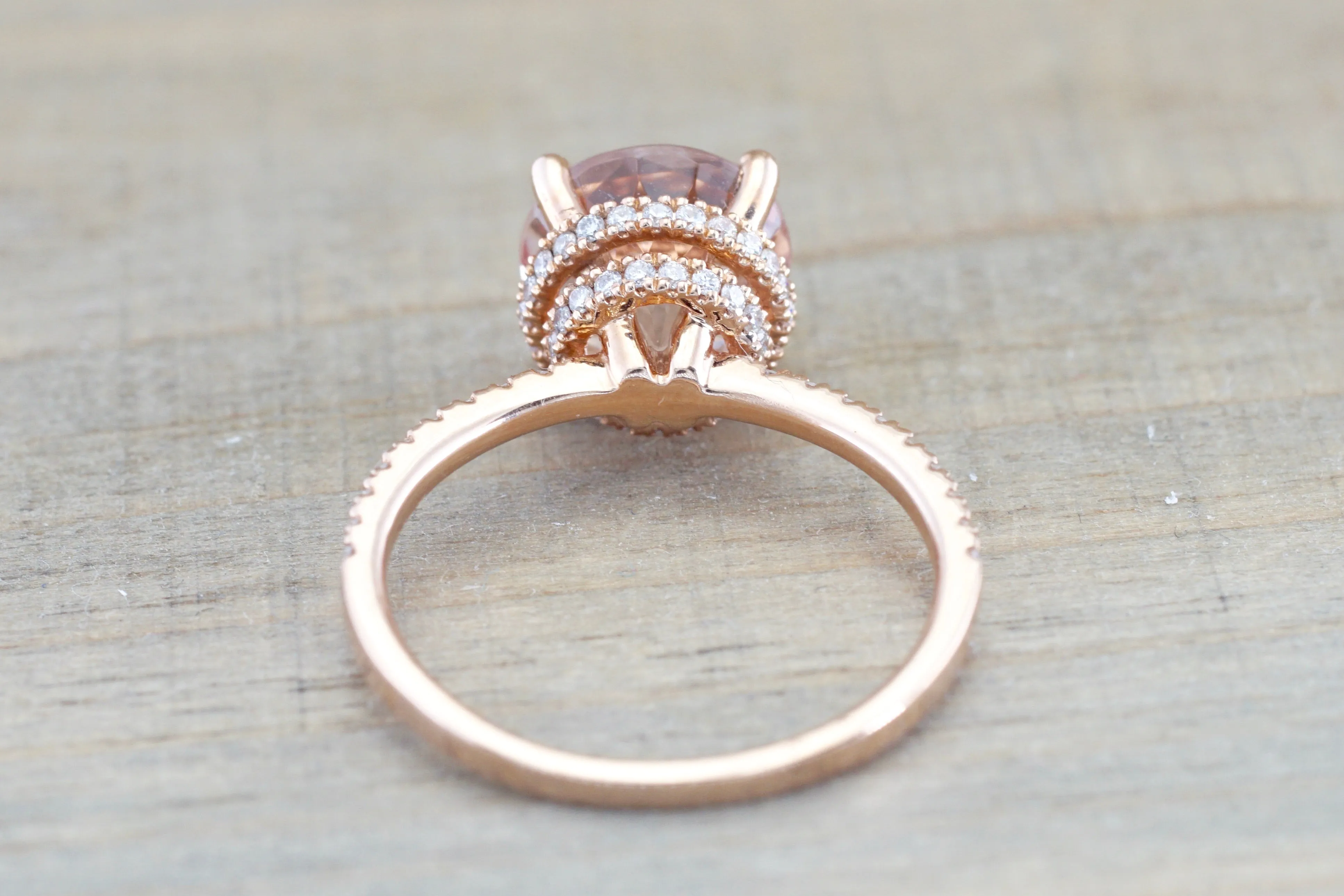 Double Row Hidden Under Halo Round Morganite Diamond Ring