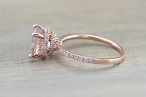 Double Row Hidden Under Halo Round Morganite Diamond Ring