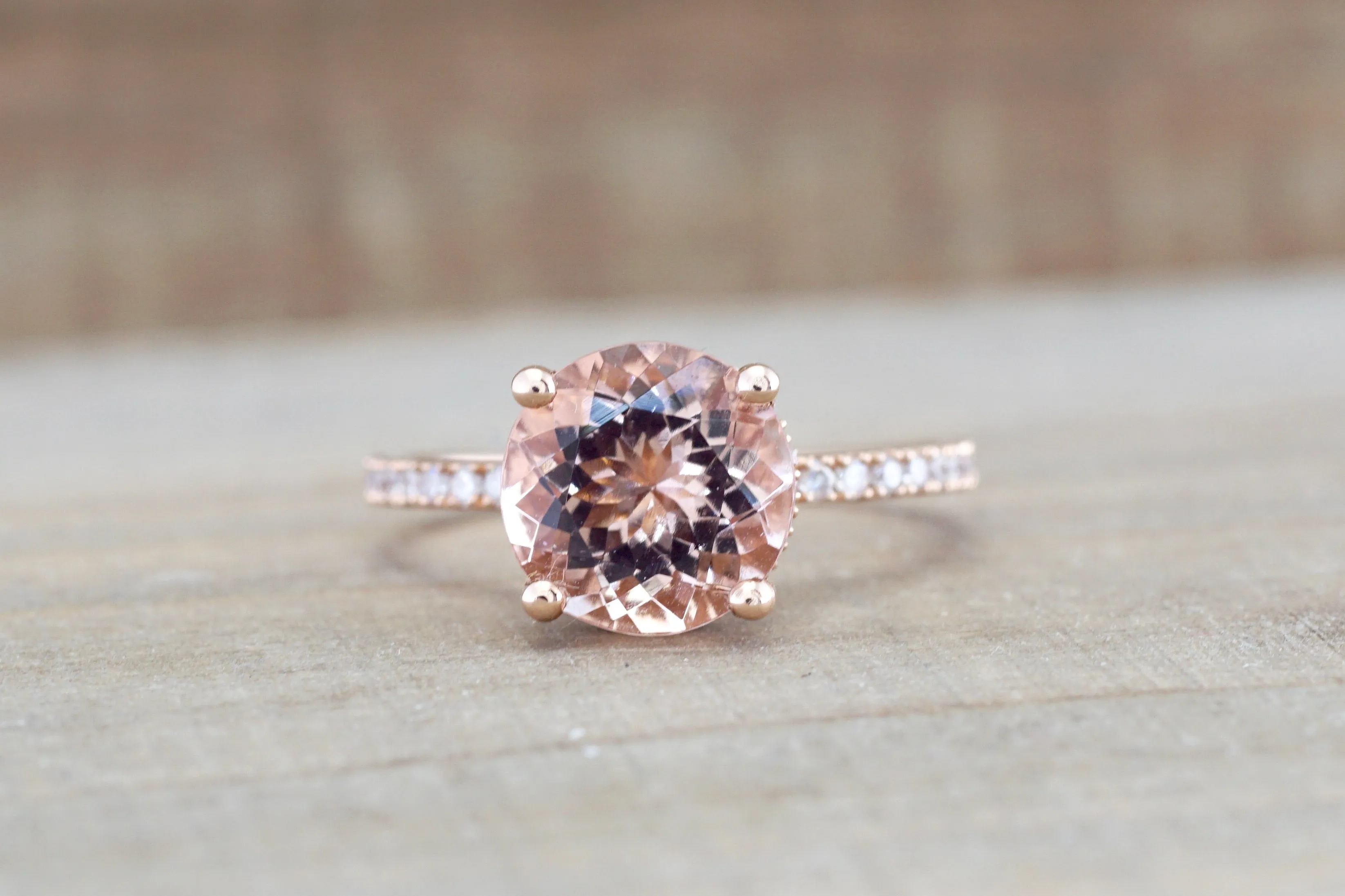 Double Row Hidden Under Halo Round Morganite Diamond Ring