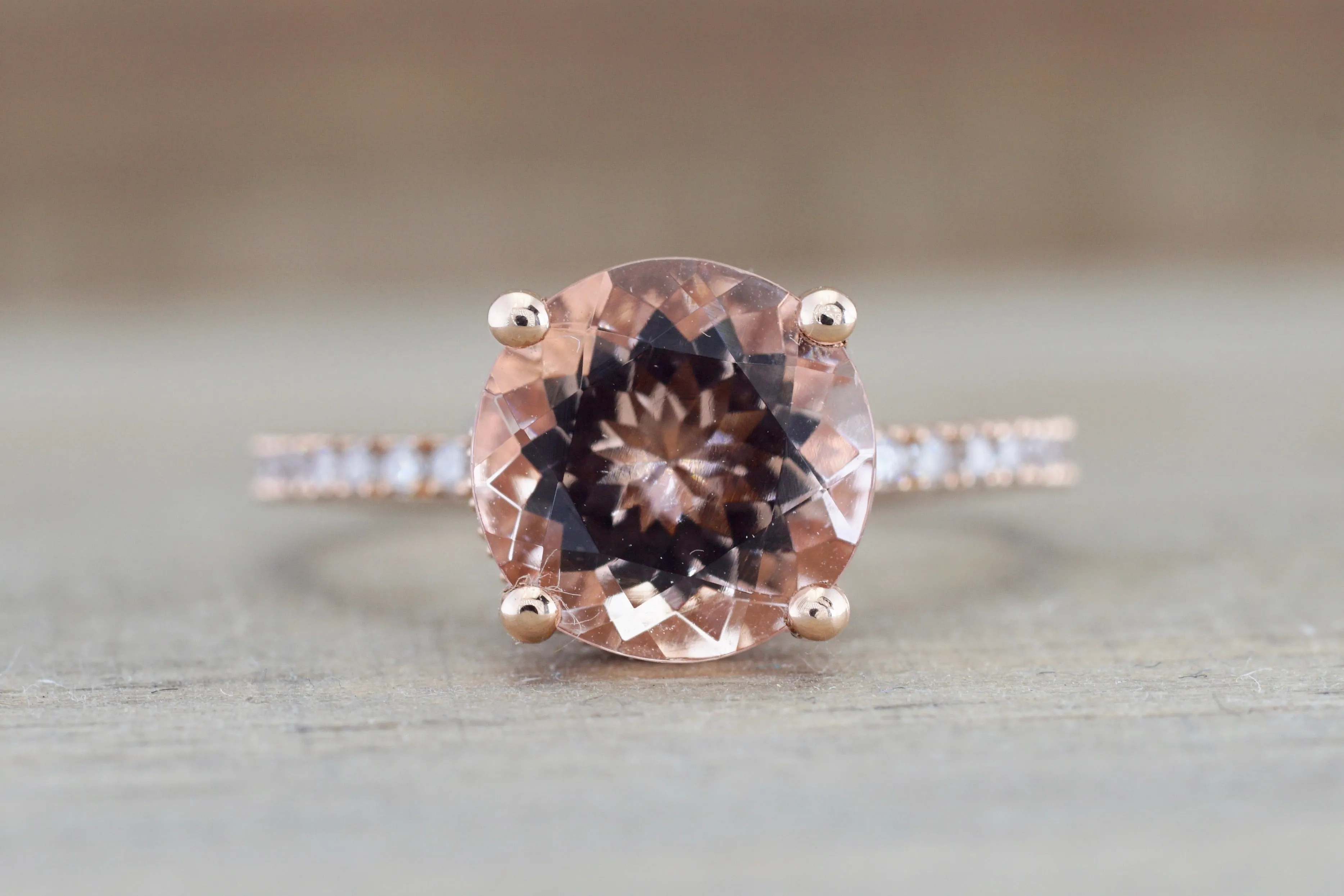 Double Row Hidden Under Halo Round Morganite Diamond Ring