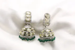 Dual Tone CZ & Uncut Polki Jhumka - Green