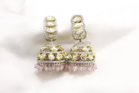 Dual Tone CZ & Uncut Polki Jhumka - Pink