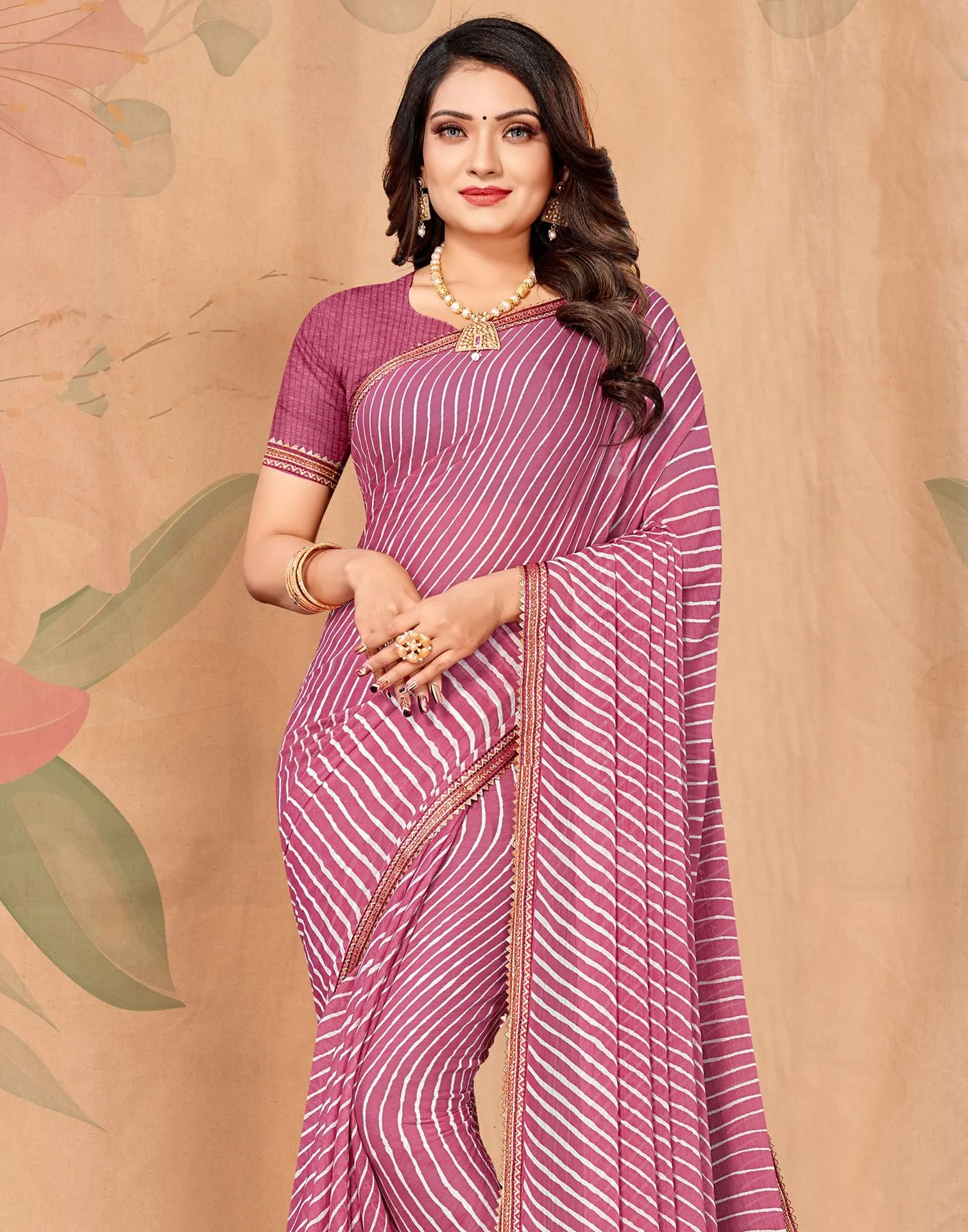 Dusty Pink Printed Saree