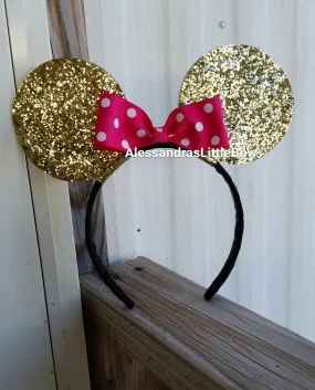 Ears glitter headband with polka dots bow