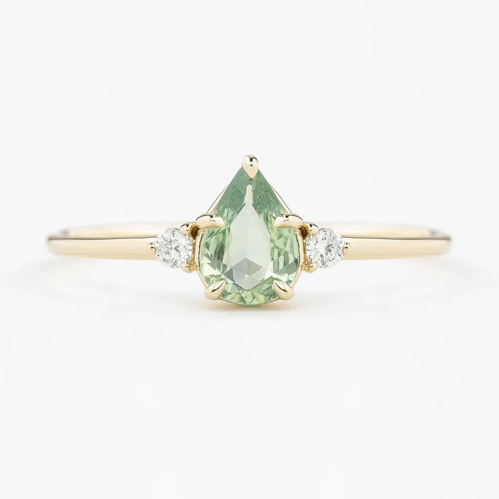 Emilie Ring 0.60ct Light Green Madagascar Sapphire, 14K Yellow Gold (One of a kind)