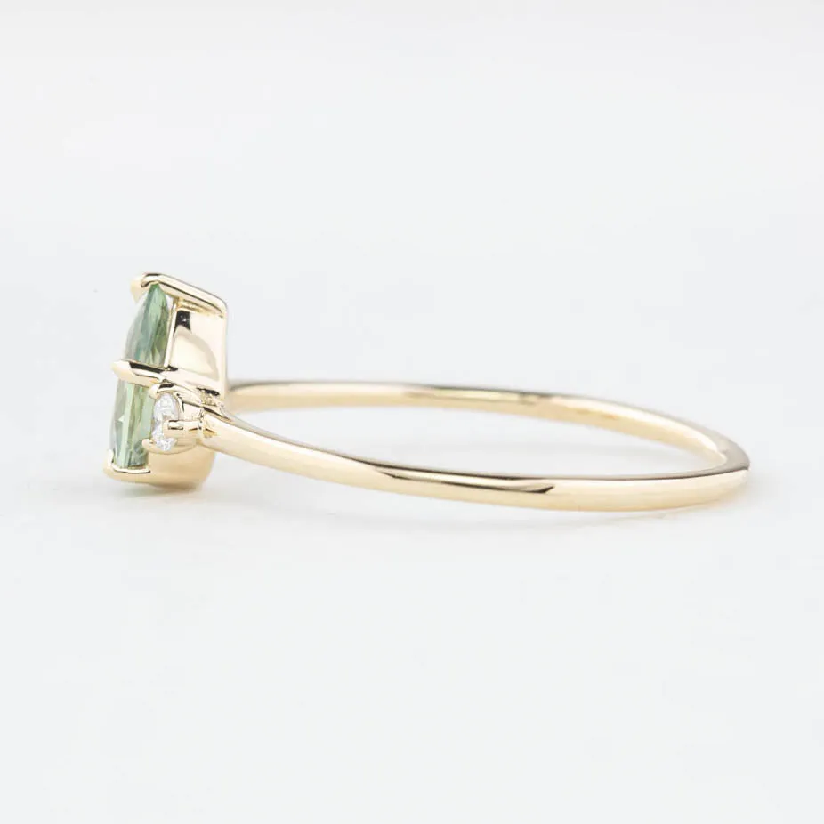 Emilie Ring 0.60ct Light Green Madagascar Sapphire, 14K Yellow Gold (One of a kind)