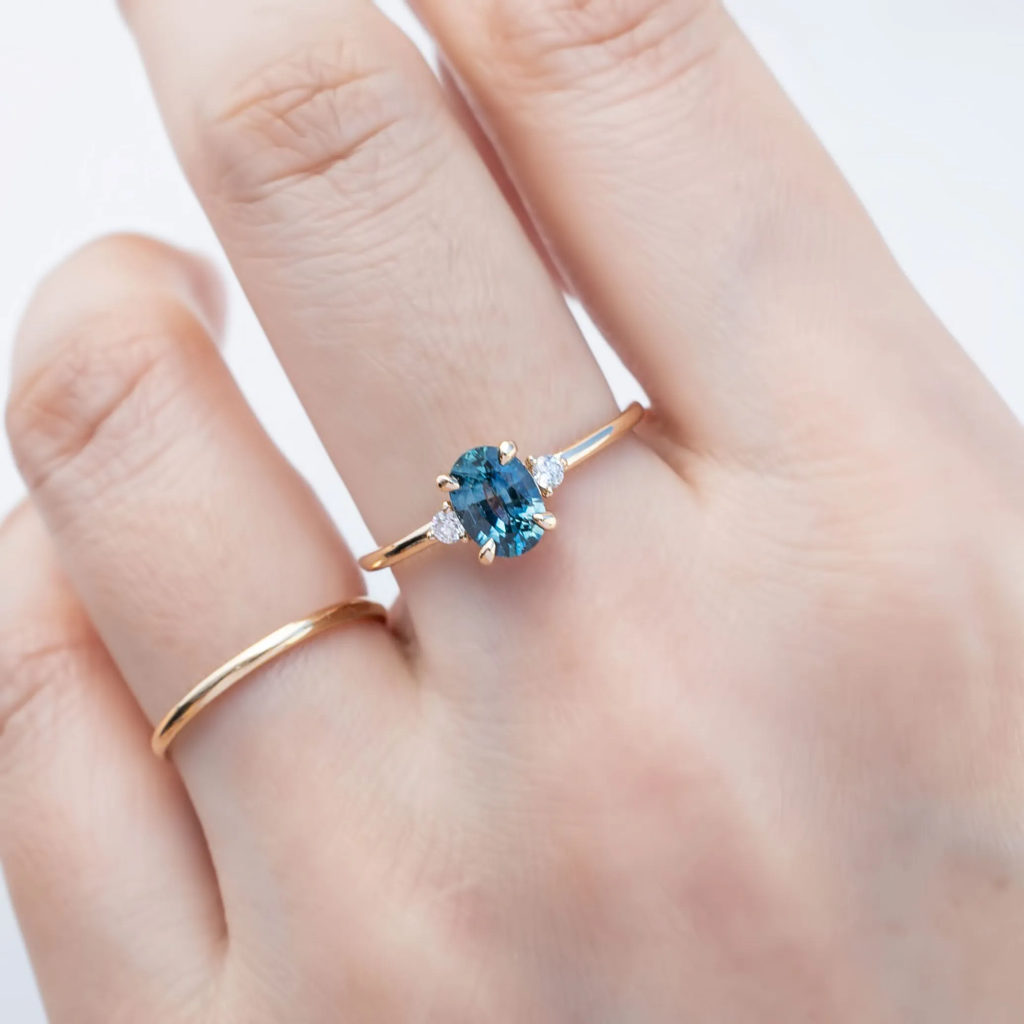 Emilie Ring 0.84ct Blue Green Montana Sapphire, 14K Yellow Gold (One of a kind)