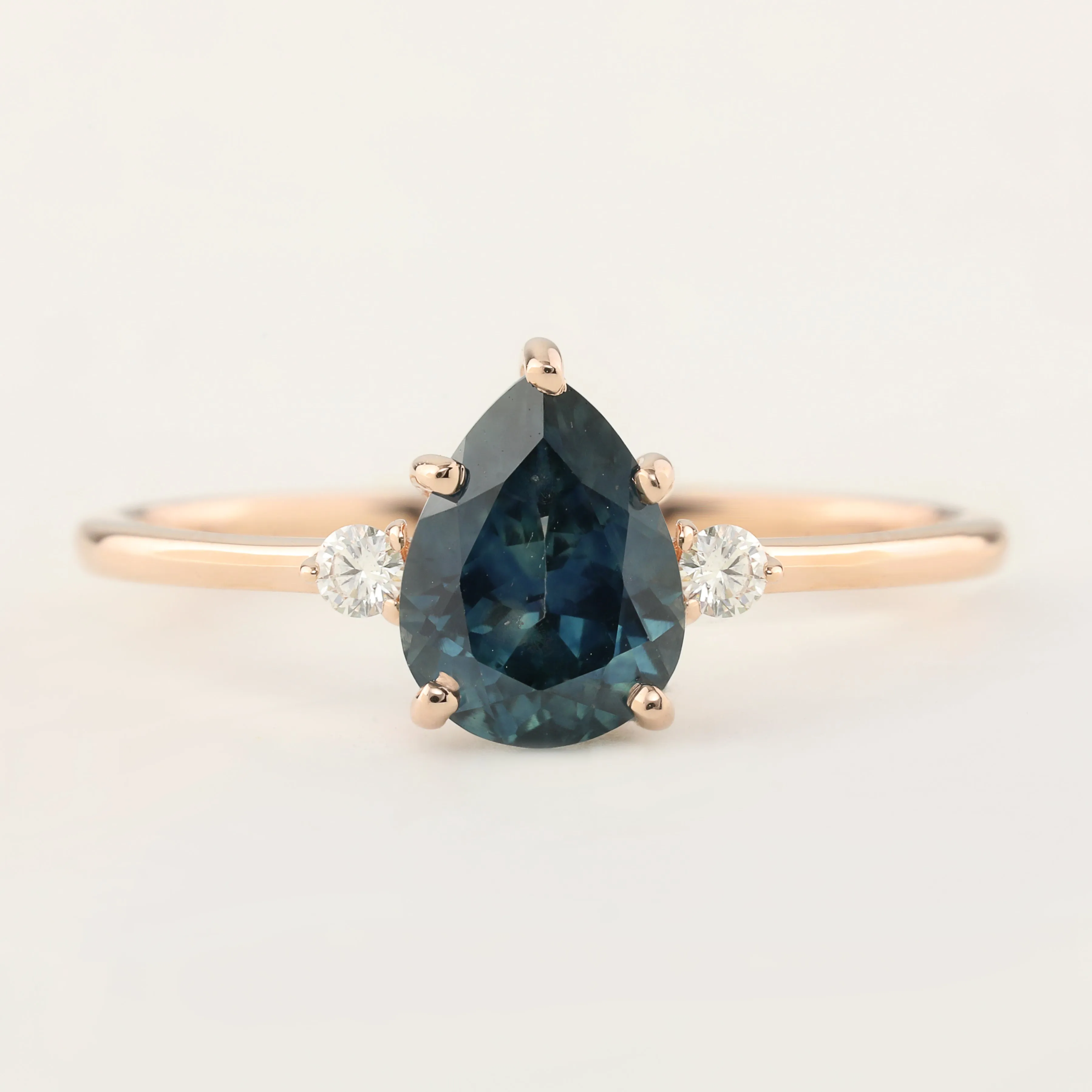 Emilie Ring - 1.53ct Pear Blue Green Montana Sapphire, 14k Rose Gold (One of a kind)