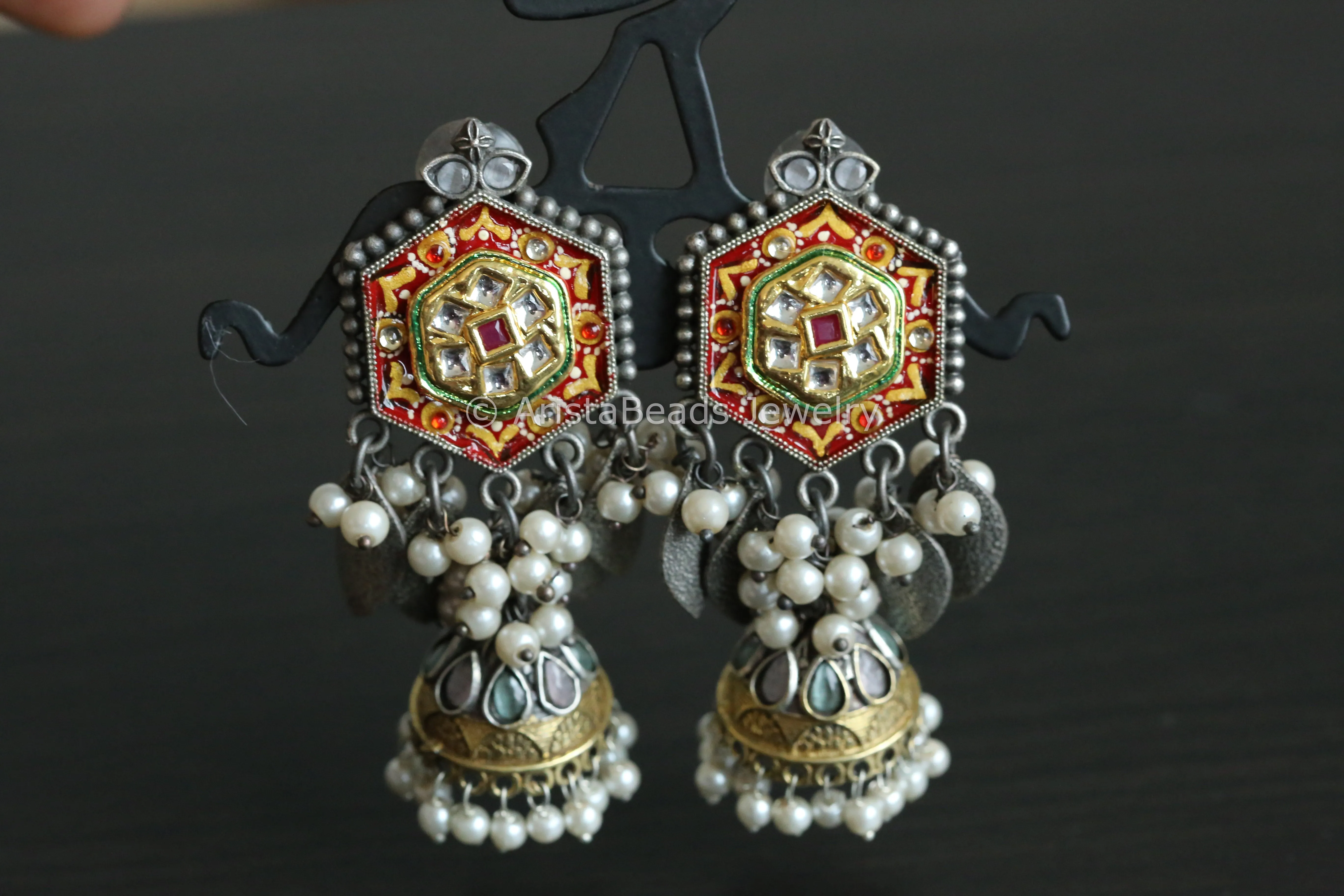 Enamel Jhumka -Red