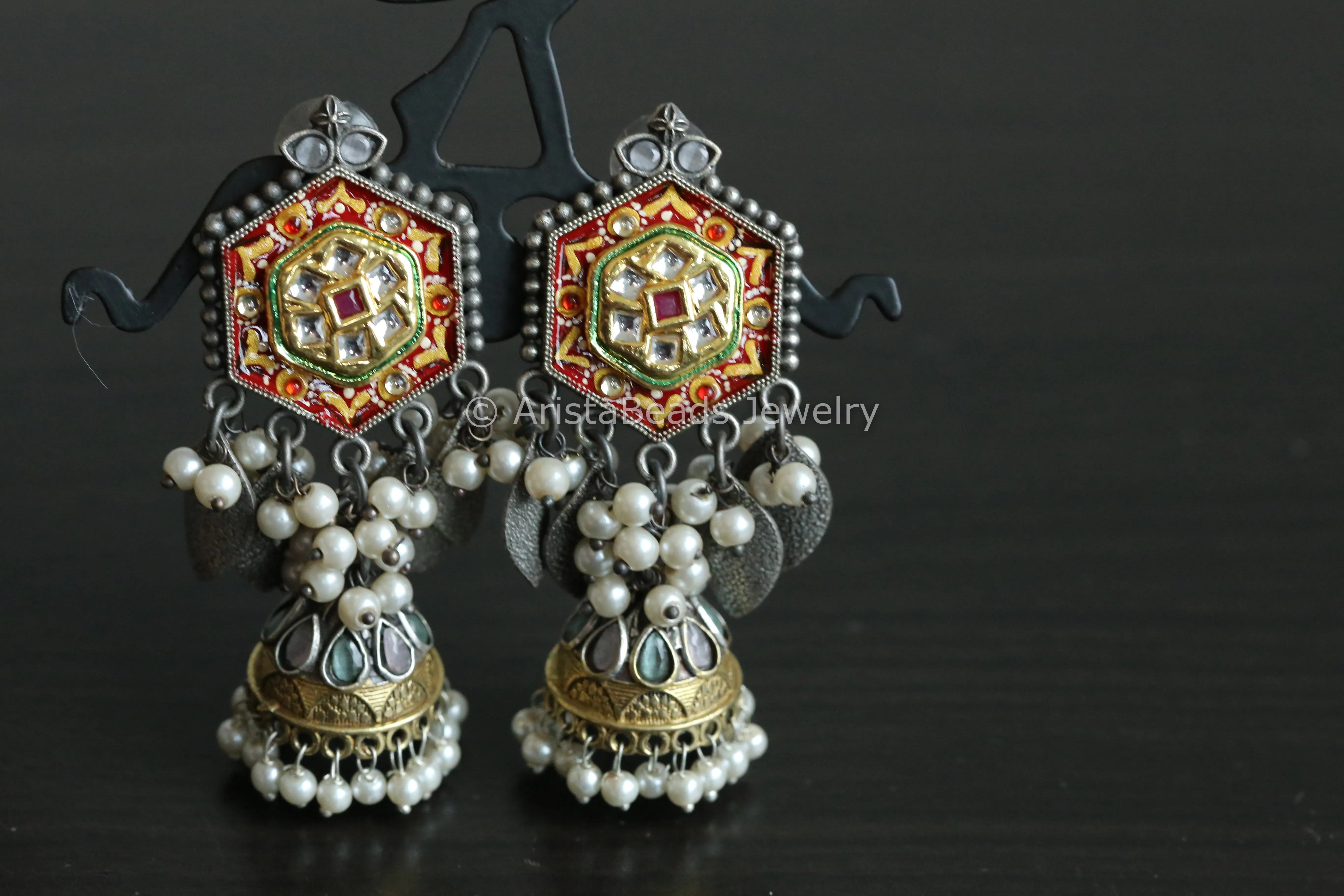 Enamel Jhumka -Red