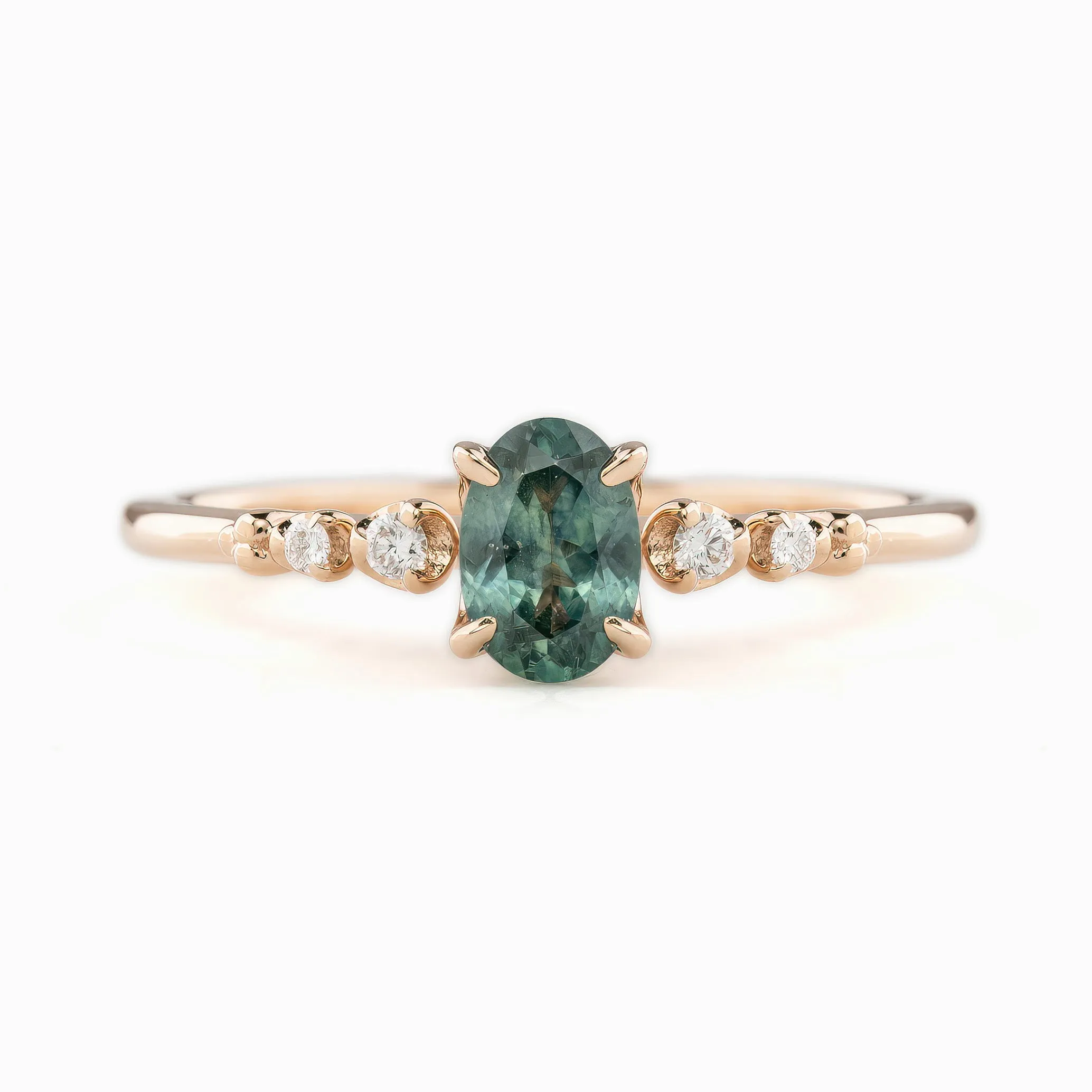 Estel Luxe Ring 0.60ct Blue Green Montana Sapphire, 14k Rose Gold