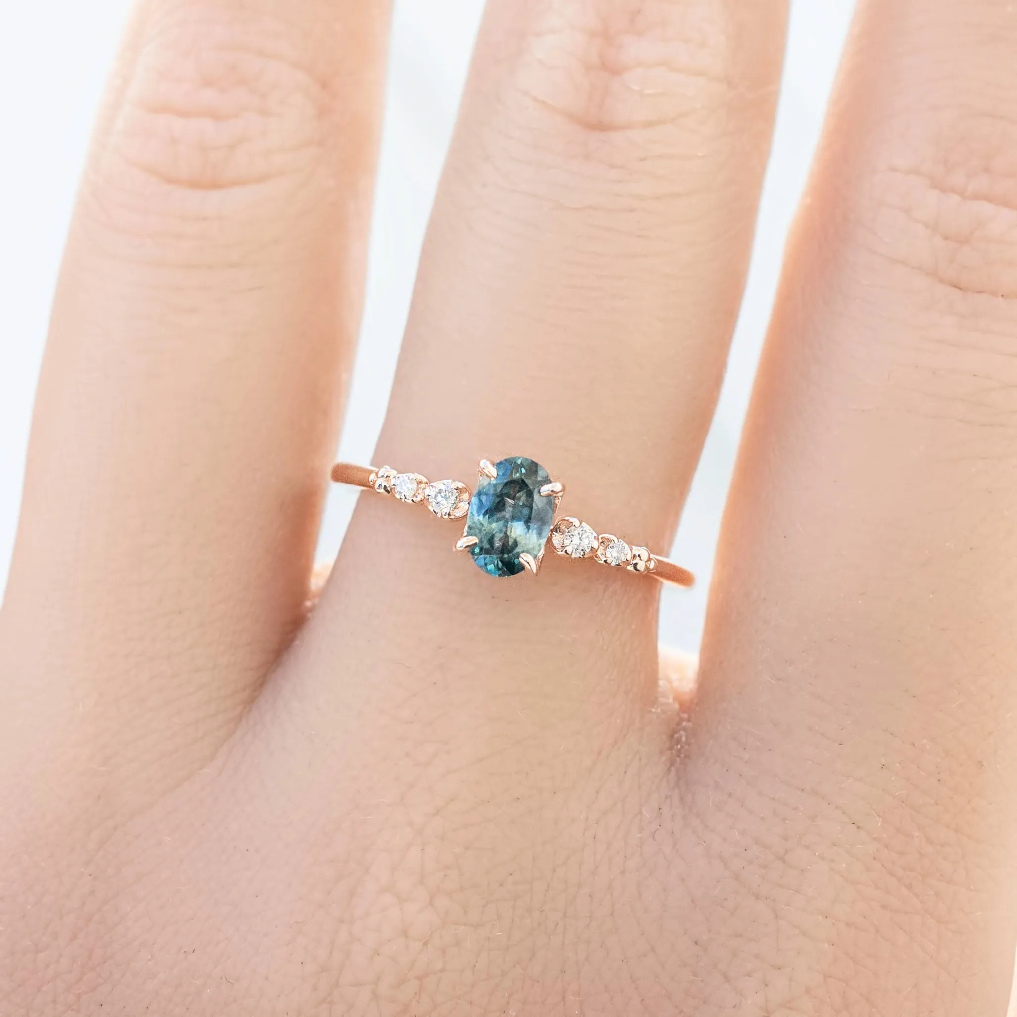 Estel Luxe Ring 0.60ct Blue Green Montana Sapphire, 14k Rose Gold