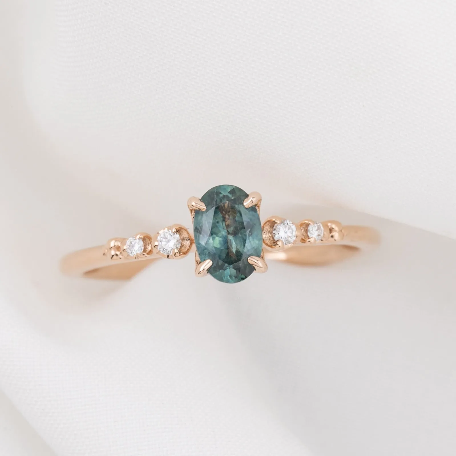 Estel Luxe Ring 0.60ct Blue Green Montana Sapphire, 14k Rose Gold