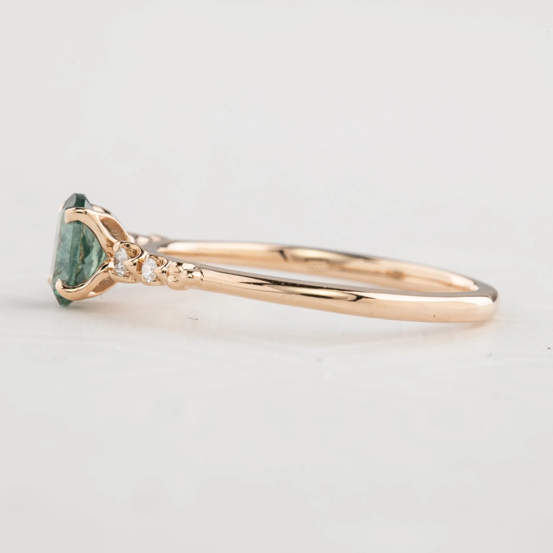 Estel Luxe Ring 0.60ct Blue Green Montana Sapphire, 14k Rose Gold