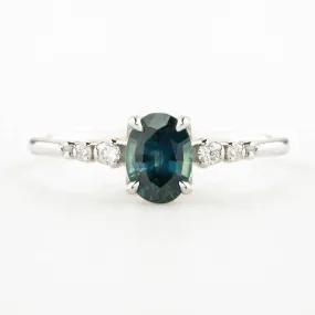 Estel Luxe Ring 0.83ct Blue Green Montana Sapphire, 14K White Gold (One of a kind)