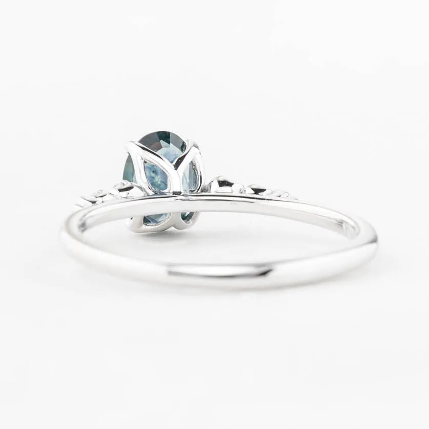 Estel Luxe Ring 0.83ct Blue Green Montana Sapphire, 14K White Gold (One of a kind)