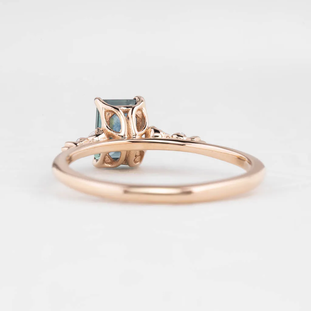 Estel Luxe Ring 1.09ct Blue Green Montana Sapphire, 14K Rose Gold (One of a kind)