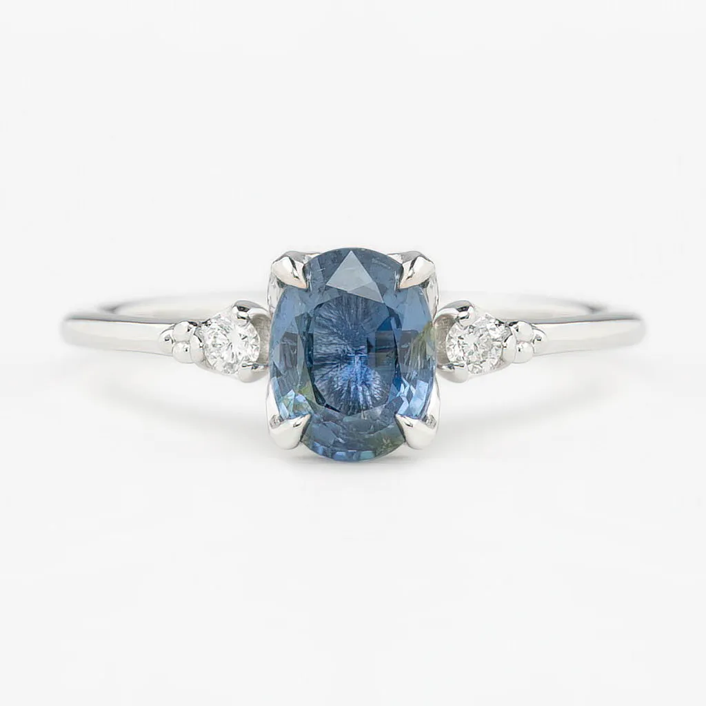 Estel Ring 1.42ct Oval Blue Sapphire, 14K White Gold (One of a kind)