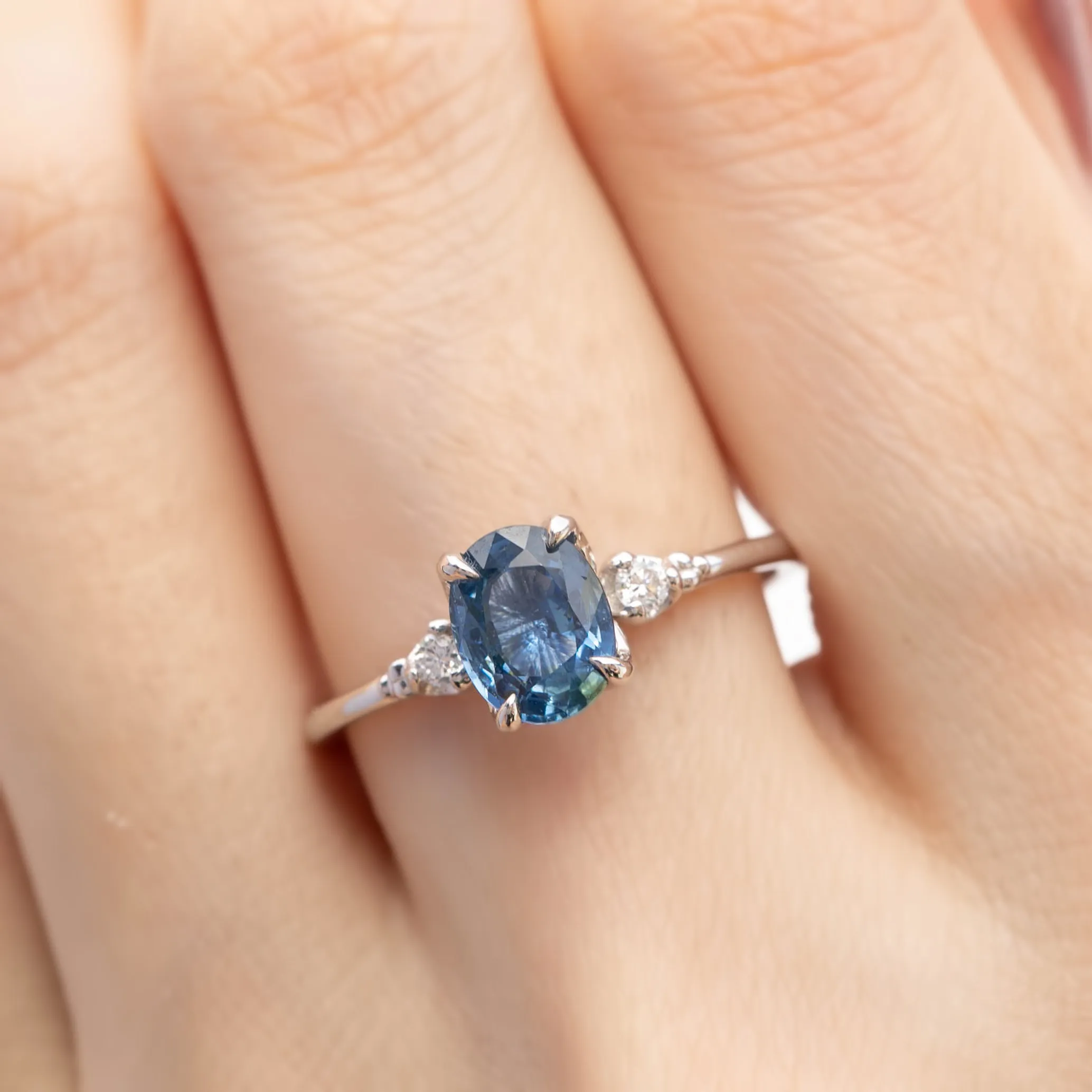 Estel Ring 1.42ct Oval Blue Sapphire, 14K White Gold (One of a kind)