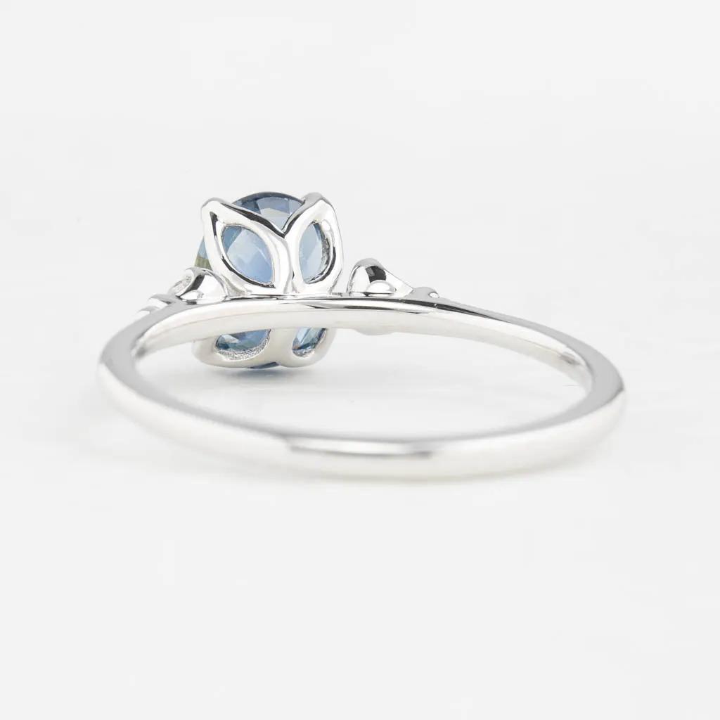 Estel Ring 1.42ct Oval Blue Sapphire, 14K White Gold (One of a kind)