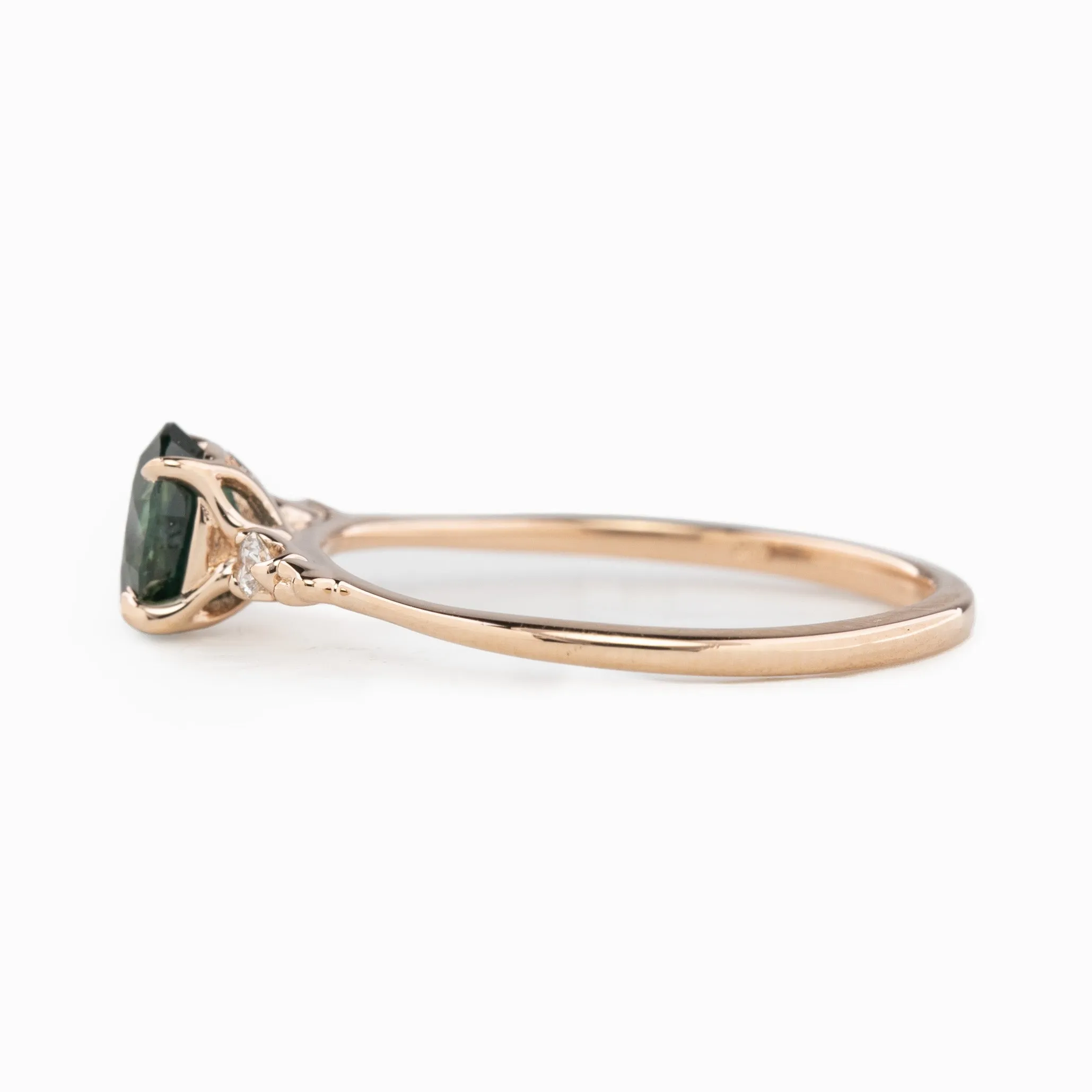 Estel Ring 6x5mm 0.80ct Green Oval Montana Sapphire, 14K Rose Gold